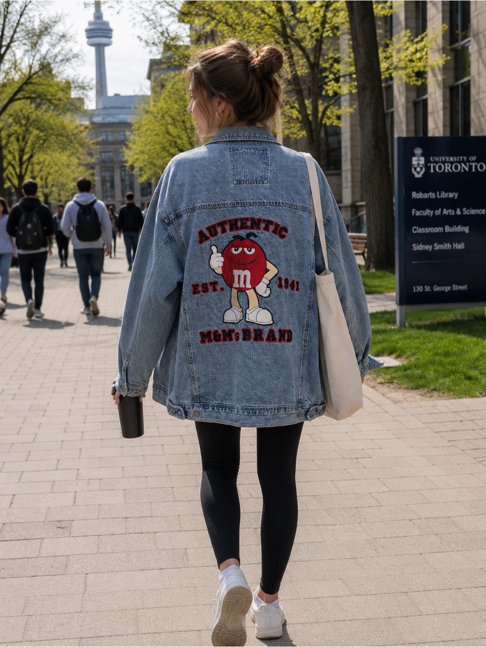 M&M'S Light Blue Denim Jacket with Red M&M Character Patch